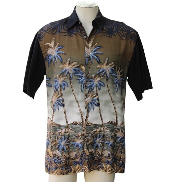 Vintage 90's PIERRE CARDIN Button-Up Casual Shirt Men's Small Black Palm‎ Trees - Picture 6 of 14
